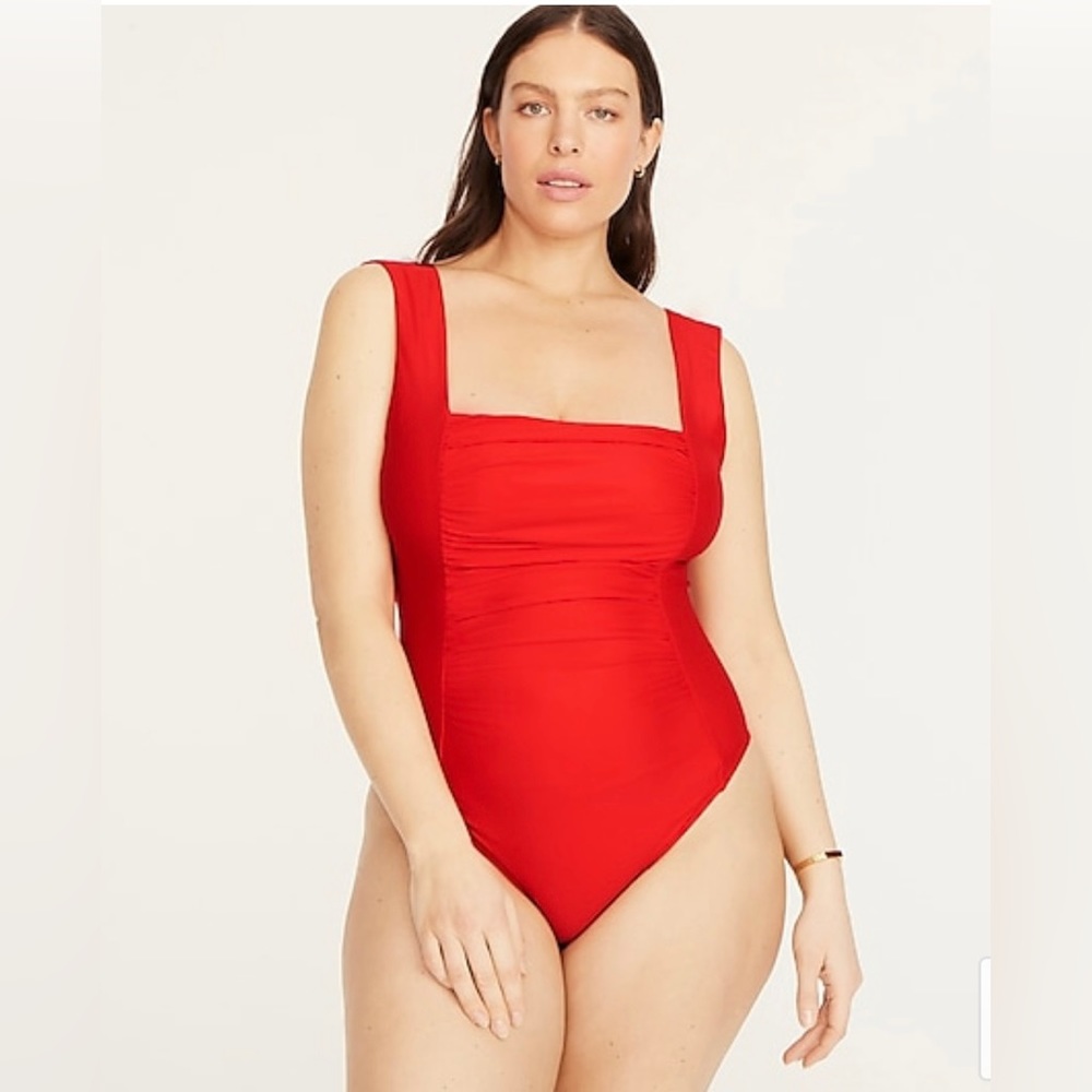 NWT  J.Crew Bright Cerise Ruched Square Neck One Piece Swimsuit SZ8
